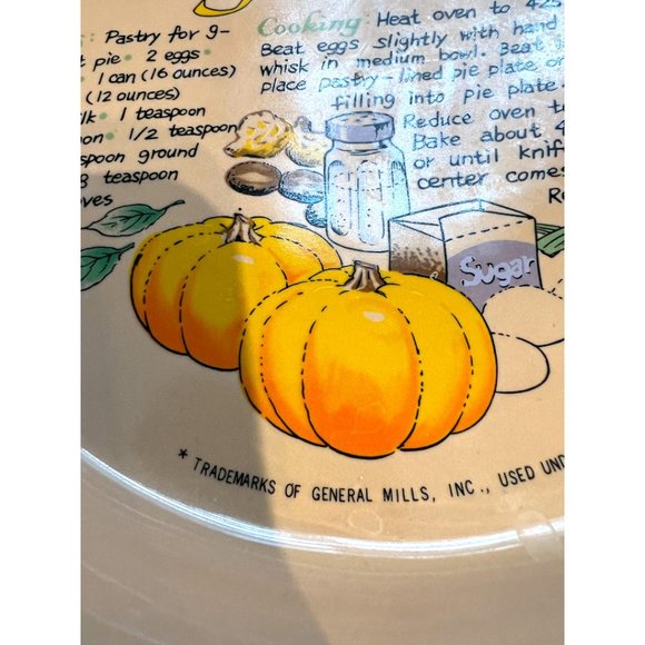 RARE: Vtg BETTY CROCKER Peach-Colored Pumpkin PIE PLATE Dish Recipe Taiwan 11" - Picture 7 of 15